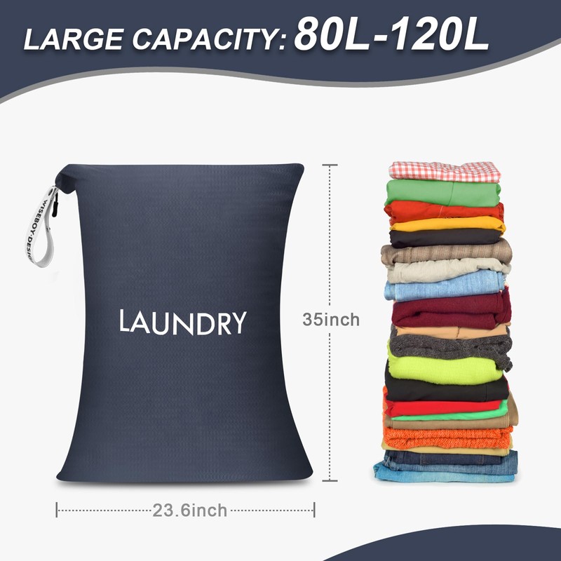 WiseBoy Laundry Bag, 23.6x35 inch Oversized Laundry Bags, Travel Laundry
