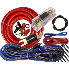 Gravity Warzone Elite Premium 1/0 Gauge Blue Complete True AWG Amplifier Installation Wiring Amp Kit Upto 6500 Watts 250A + 300A Fuse Included Flexible RCA Speaker Wires & All Installation Parts