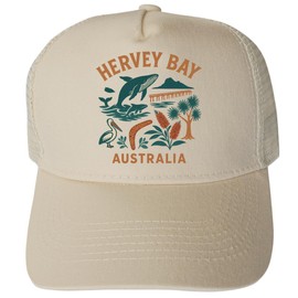Hervey Bay Australia Keepsakes Cream Unisex Mesh Back Trucker Hat with Adjustable Snapback