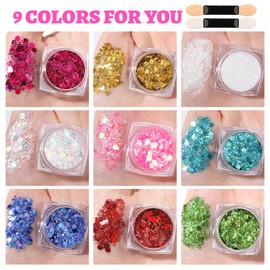 Teenitor Body Glitter, Face Glitter Freckles, 9 Colors Face and Body Glitter Gel, 3pcs Face Glitter Makeup Speckles