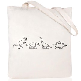 Andeiltech Canvas Tote Bag for Women Fun Dinosaurs Canvas Aesthetic Totes Gift with Zipper Pocket Book shopping Reusable Grocery Bags