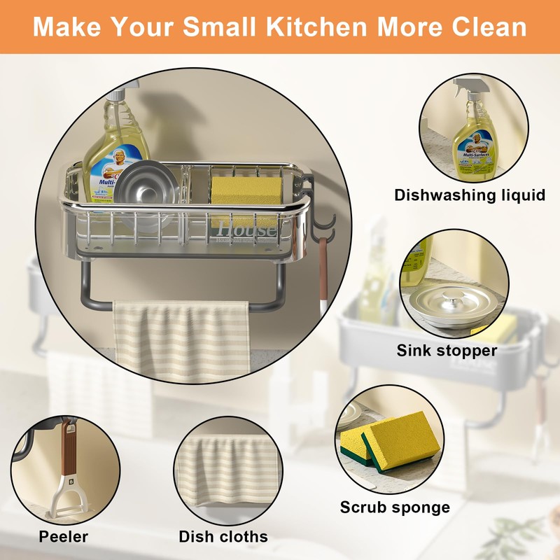 MENGCOOL Sink Caddy, Kitchen Sink Caddy Organiser Sink Sponge Holder