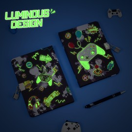 WERNNSAI Kids Diary Set for Boys, Game Journal Set - Luminous Kids Diary with Lock and Key, Game Diary for Boys with Pen and Stickers, A5 Lined Writing Book