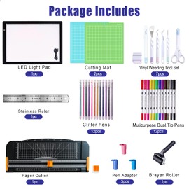 The All-in-One Tool Set for Cricut Machine - Craft Kit with Weeding Tools, LED Light Pad, Paper Cutter, Cutting Mats, Brayer Roller, True Control Knife for Crafting Projects