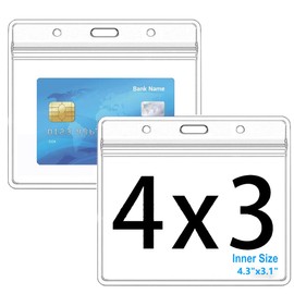 Extra Thick Horizontal ID Card Name Tag Badge Holder with Waterproof Type Resealable Zip (4x3 Inches Medium Size, 6Packs)