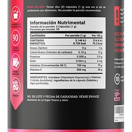 Arándano Concentrado 50:1 de 180 Cápsulas con Vitamina C. Ingredientes naturales. Cranberry Blend B Life.