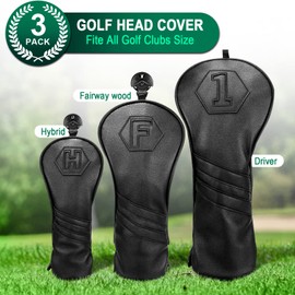3 Piece Golf Headcover Set (1FUT) Golf Wood Cover Set Golf Driver Cover for Fairway Wood Utility Black (3 Piece Set (1FH))