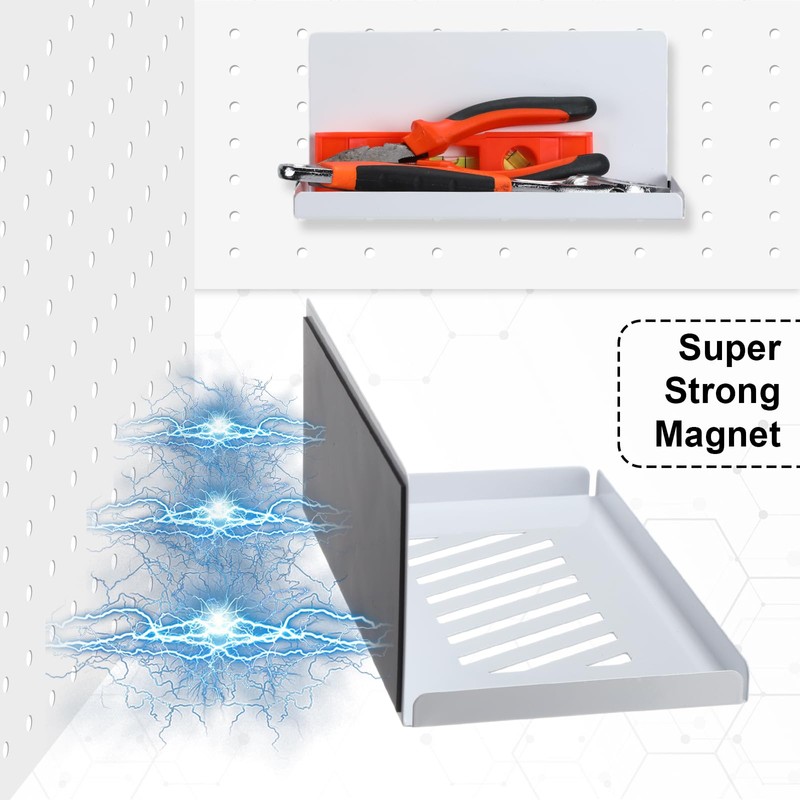 Therwen 4 Pack Magnetic Pegboard Shelves Wall Organizer Metal Peg
