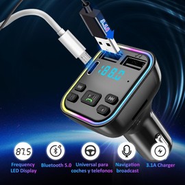 Car Bluetooth Transmitter,5.3 FM Bluetooth Adapter,PD 20W & QC 3.1 Fast Charging, Cars Adapter With Dual Usb+1 Type-C,Hands Free Calling FM Transmitters Bluetooths,LED Screen,Support USB/TF/SD
