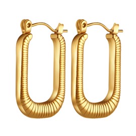Flongo Women's Gold Chunky Earrings: Rectangular Thick Geometric Stud Earrings Small Hoop Huggie Chunky Folding Hoop Earrings Stainless Steel Gold-Plated Statement Earrings Dupes Fashion Jewellery