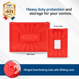 BCW Short Comic Book Bin | Holds 150 Comics | Stackable Plastic Storage | Acid-Free Organizer | Red, 5 Pack