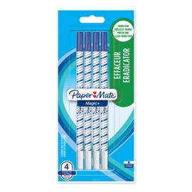 Paper Mate Magic+ Erasable Pen + Eradicator | Fine Point | Blue | 4 Count