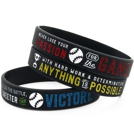 Inkstone (12-Pack) Baseball Motivational Silicone Bracelets - Wholesale Bulk Baseball Jewelry, Sports Gifts, Party Favors and Supplies