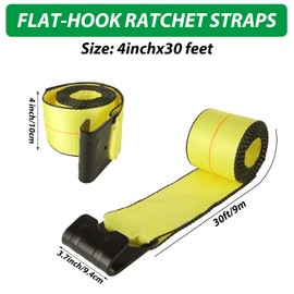 DAJAVE Winch Straps 4" x 30', 4 Pack Heavy Duty Tie Down Strap for Cargo Securement with Flat Hooks WLL# 5400 lbs, 4 Inch Straps for Truck Strap Cargo Tie Down for Flatbed Trailer