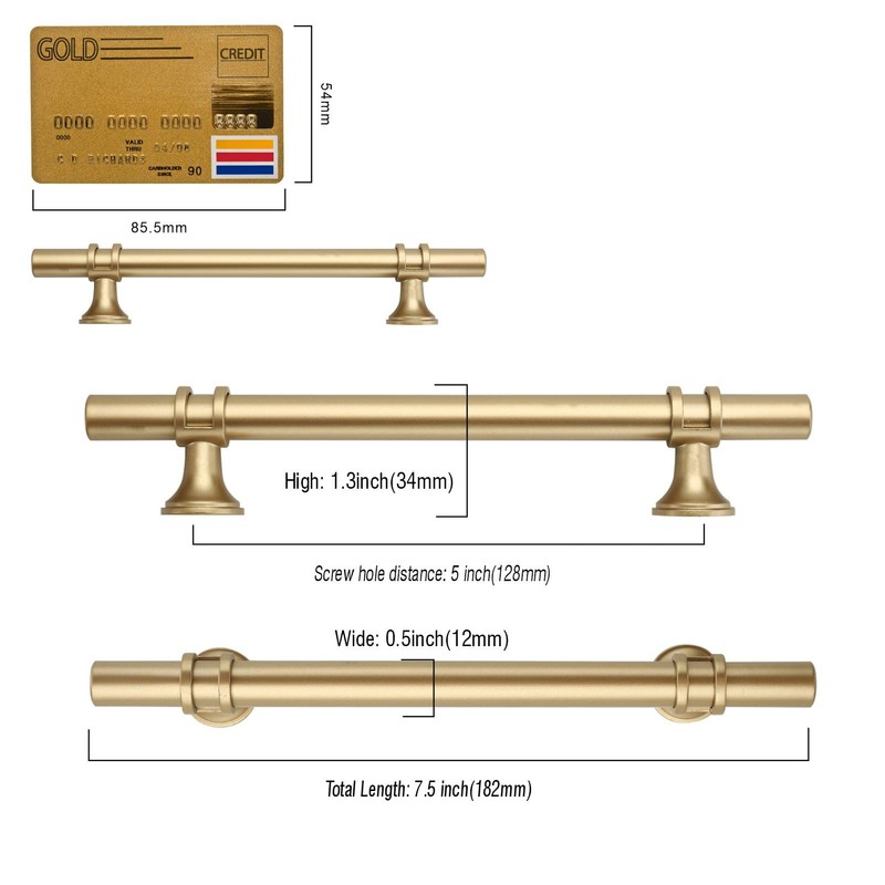 Amerdeco 10 Pack Gold Cabinet Pulls 5 Inch(128MM) Hole Centers