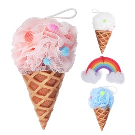 Healvian 4pcs Ice Cream Bath Sponges for Shower Exfoliating Scrubber Colors for Playful Bath for Deep Cleaning