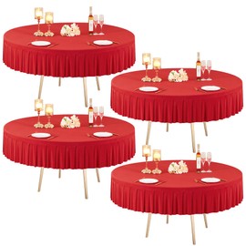 Party Talk 4 Pack Red Spandex Round Tablecloths, 72 inch, Stretchy Fitted, Wrinkle Free, with Table Skirt for Valentine's Day Wedding Banquet Birthday Party