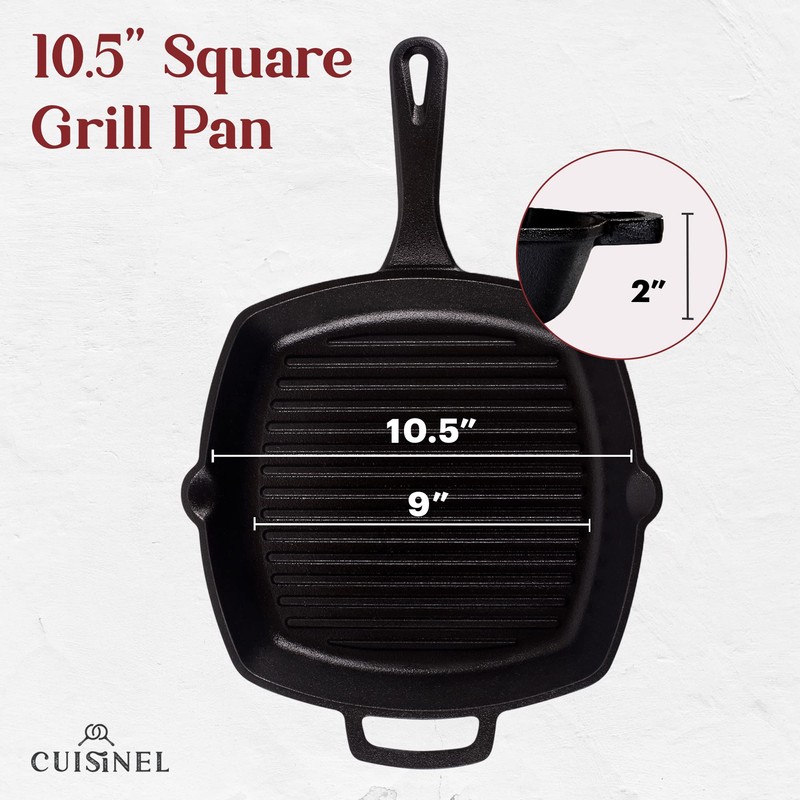 Cuisinel Cast Iron Grill Pan + Rectangular Cast Iron Grill