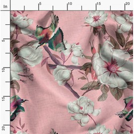 Soimoi Pink Rayon Fabric Floral & Bird Print Fabric by The Yards 42 Inch Wide