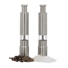 Relaxdays Set 2 macina pepe manuale acciaio inox maneggevole macinino per spezie da viaggio pressione pollice argento