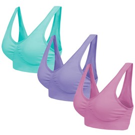 Blu Apparel Multipack Seamless Comfort Bras Sleep Bras Sizes 8-24 Not Padded Wireless (UK, Alpha, XXL, Regular, Regular, Aqua/Pink/Lilac 3 Pack)
