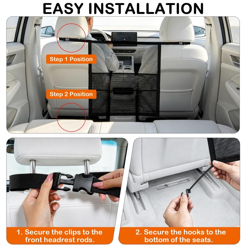 Dog Car Barrier Net Divider with 2 Large Storage Pockets