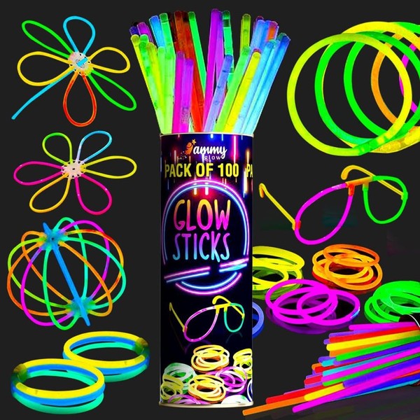Ammy Glow UK-100 Premium Glow Sticks for Children- Adults-205 Pcs-Glow