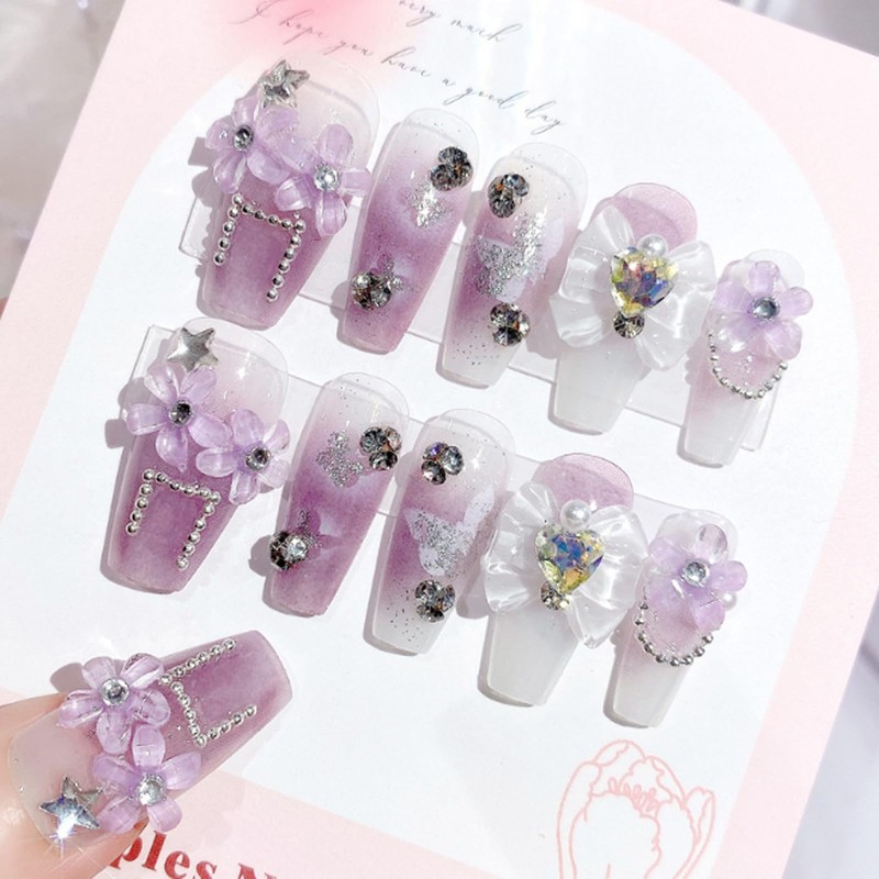 HAPVITAL 24-Piece Set, Nail Tips, Press-On, Popular, 3D, Handmade Japanese