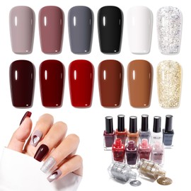 GELLEN 12 Colors Nail Polish Set, Fall Winter Trendy Air Dry Regular Nail Polish for Women Fingernail Toe Nails, Not UV Gel, Hema Free, Non-toxic, Black White Gray Nude Red Brown Gold Silver Set