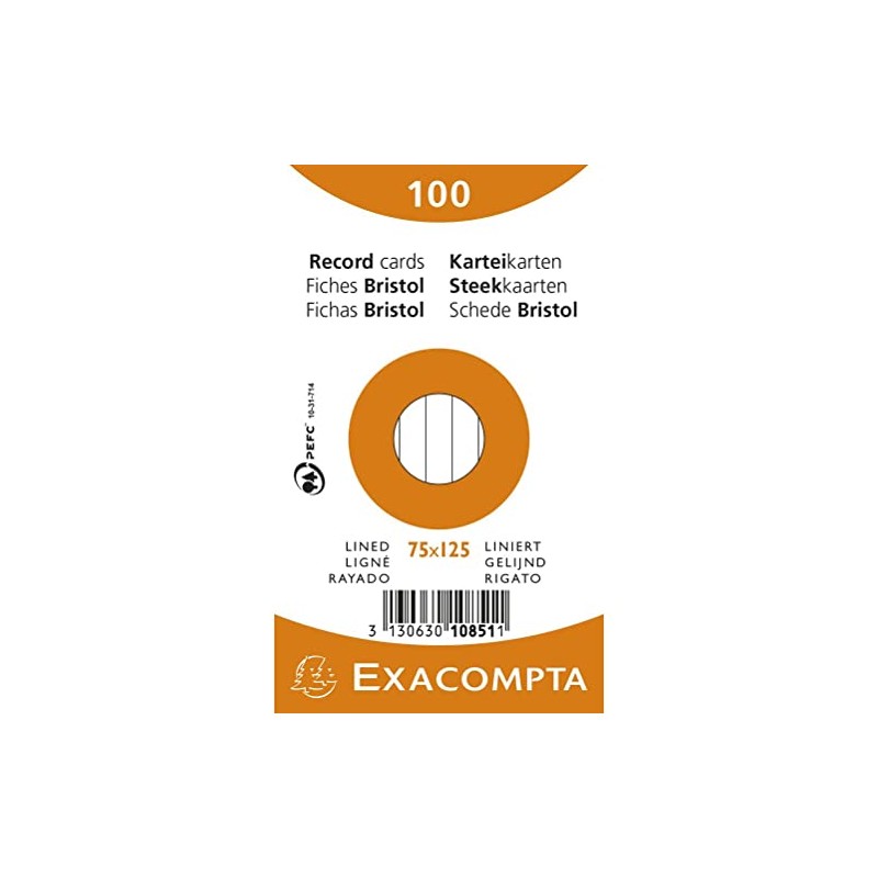 Exacompta Bristol Lined Record Cards, 75x125 mm - Assorted Colours,