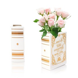IBEQUEM Ceramic Book-Shaped Decorative Vase, Flower Vases for Home Decor, Cute Bookshelf for Book Lovers, Unique Vase for Home, Office (Golder)