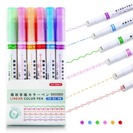 YETOOME 6 PCS Colored Curve Highlighter Pen Set with 6 Different Curve Shapes for Scrapbook Journaling Supplies Planner Art Design Note Take