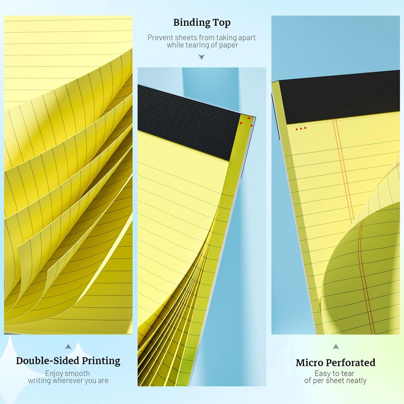 Notepad A4 Legal Pad, 2 Pack Yellow Paper College Ruled