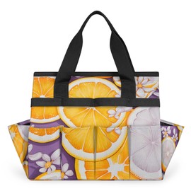 Orange Garden Tool Bag Heavy Duty Waterproof Oxford Gardening Tool Tote Bag 13 Inch Purple Flower Garden Tool Storage Bag with Handle & 10 Pockets for Women Men Gardening Gifts