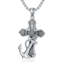 HARMONY BOLA Anchor Cross Necklace for Men 925 Sterling Silver Cross Pendant Nautical Anchor Jewellery for Husband Father