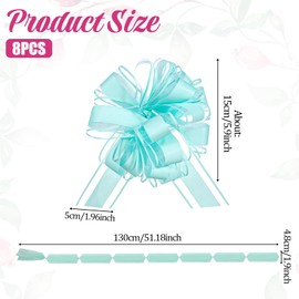 8 PCS Large Pull Bow for Gift Wrapping, 6 inches Waterproof Coloured Ribbon Pull Bows Reusable Party Gift Wrap Paper Bows for Basket Boxes and Wedding Decoration