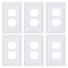 6-Pack Single Duplex Outlet Cover Plate, Decorative White Switch Plates and Outlet Covers, Metal Wall Plates for Electrical Outlets, 1 Gang Receptacle Cover, Corrosion Resistant