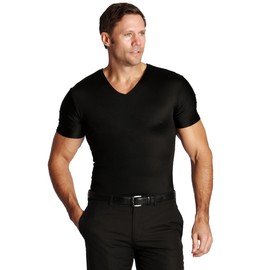Insta Slim 3 Pack V-Neck t-Shirts, Look up to 5" Slimmer Instantly! Black-L, The Magic is in The Fabric!