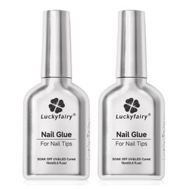 2Pcs 15ml Gel Nail Glue Kit for Acrylic Nails Tips, 6 in 1 Super Strong Brush on Nail Glue for False Nails Tips, Base Coat, Blooming Art Gift Salon at Home U V Light Cure