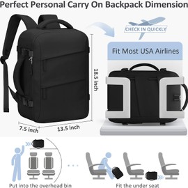 Tenot Travel Carry on Backpack, Laptop Backpack Flight Approved Personal Item Backpack, Black, X-Large-17 Inch, Travel Backpacks