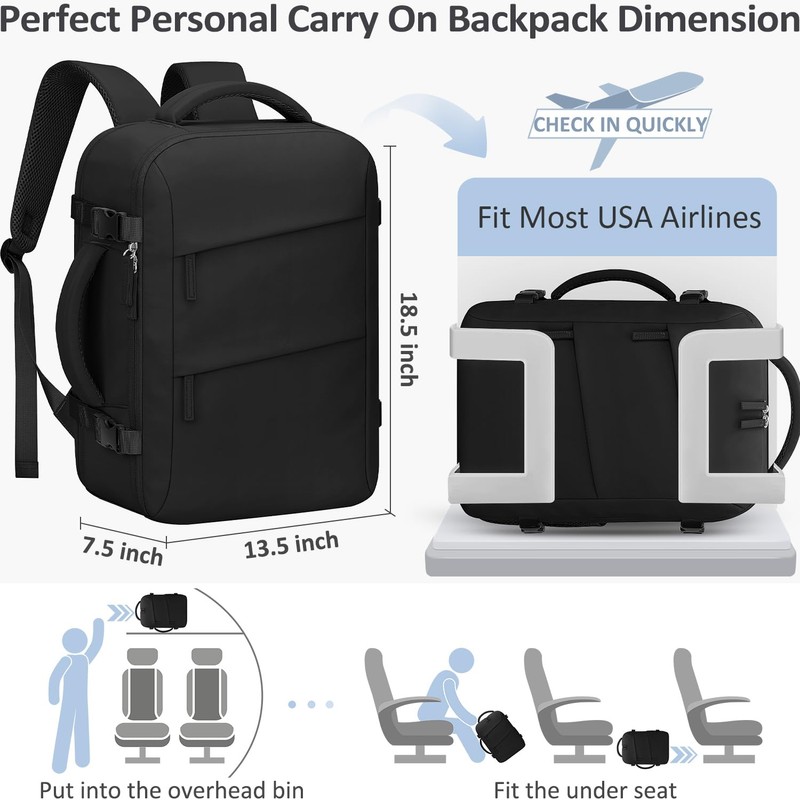 Tenot Travel Carry on Backpack, Laptop Backpack Flight Approved Personal