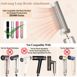 Chivixe Anti-snag Loop Brush Attachment for Shark FlexStyle HD400 Series, Tangle-Free Detangler Brush with Flexible Bristles for Wet Dry Hair, Dual-Effect Styling for Straight Curly Thick Hair