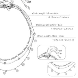 RINHOO FRIENDSHIP Bead Choker Necklace for Woman Bohemian Beaded Layered Summer Necklace Adjustable Beach Jewelry for Woman (Style 2-Silver)