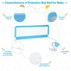 Costzon Double Sided Bed Rail Guard, Set of 2, Extra Long, Swing Down Safety Guard for Toddler Convertible Crib, Folding Baby Bedrail for Kids Twin, Double, Full Size Queen & King (Blue, 59-Inch)