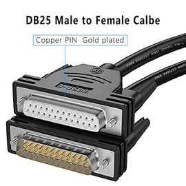 DB25 - Cable de extensión macho a hembra, 3 pies, 26 awg, cables de cobre estañado de 25 colores diferentes, doble blindado con lámina y trenza, D-SUB 25 pines RS232 cable serie en negro