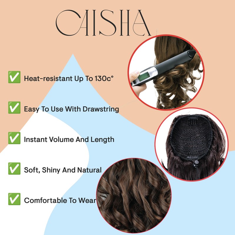 CAISHA 18" Hairpiece Ponytail Extensions Voluminous Wavy Red-Brown Blond Mix