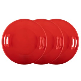 Superio Round Snow Saucer Sleds- 24” Plastic Disc Sleds for Kids and Adults- Heavy Duty Sled Discs with Handles for Downhill Sledding, Winter Outdoor Sports, (Red)