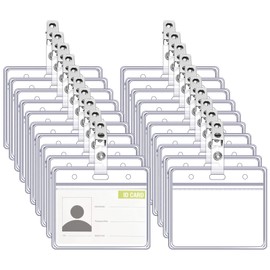 Pack of 100 ID Card Sleeves with Clip, 9 x 8.5 cm PVC Card Sleeves Transparent with 100 Clips Name Tags for Clothes Clip ID Card Name Badge (Maximum Card Size: 8.6 x 5.4 cm)