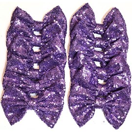 CLGIFT Set of 12 Sequin Bows 5 Inches Large Glitter Bows Wholesale Bows, DIY Fabric Hair Bows - No Clips (Light Purple)
