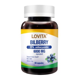 Lovita Bilberry Extract, High Concentrated 60 mg, 100:1 Extract, Standardized to 25% Anthocyanins for Eye Health & Vision Support, 60 Vegan Capsules